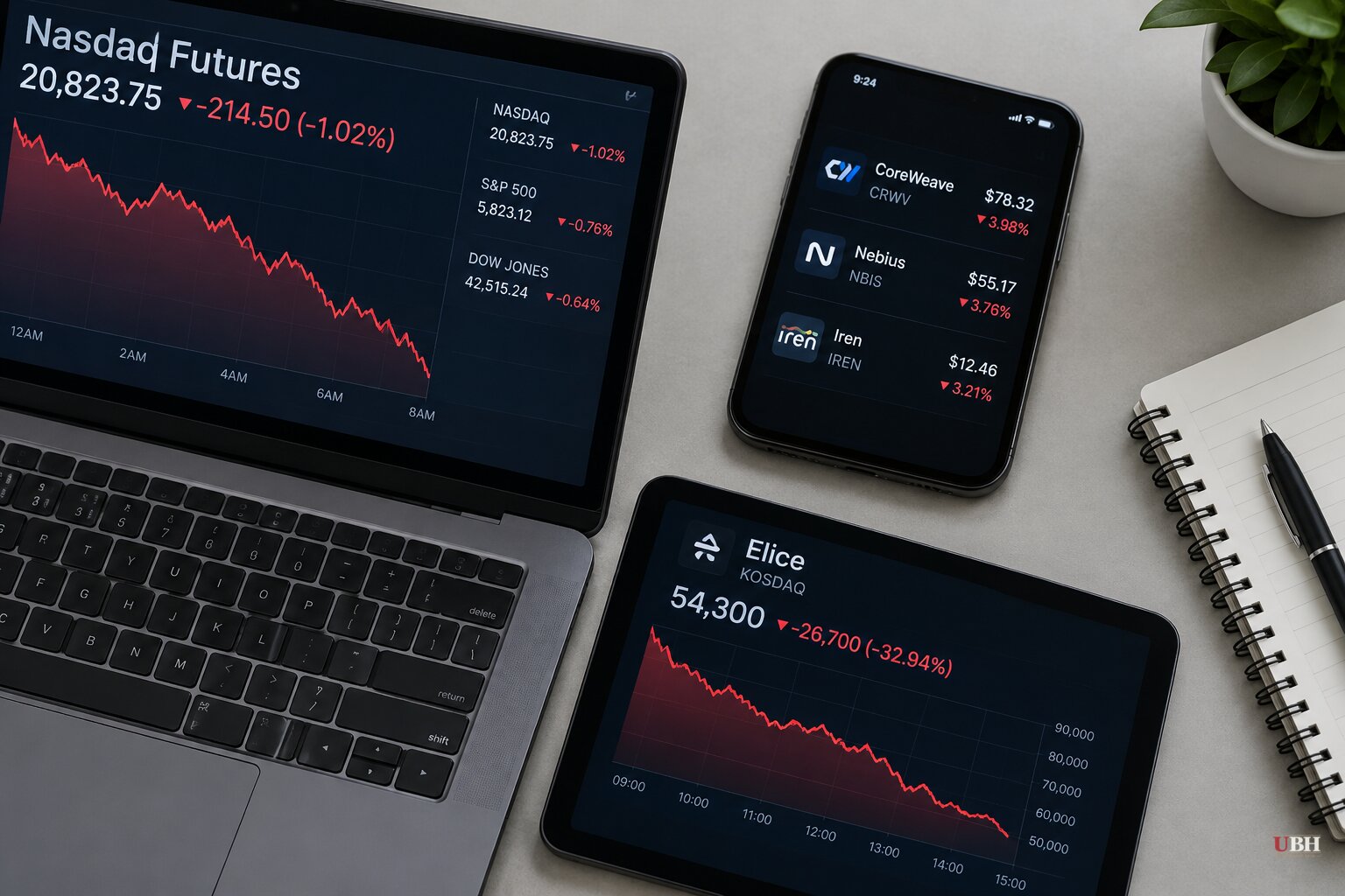 Nasdaq Futures Fall and CoreWeave, Nebius Drop About 4% Premarket After Korean Data Center IPO Slides