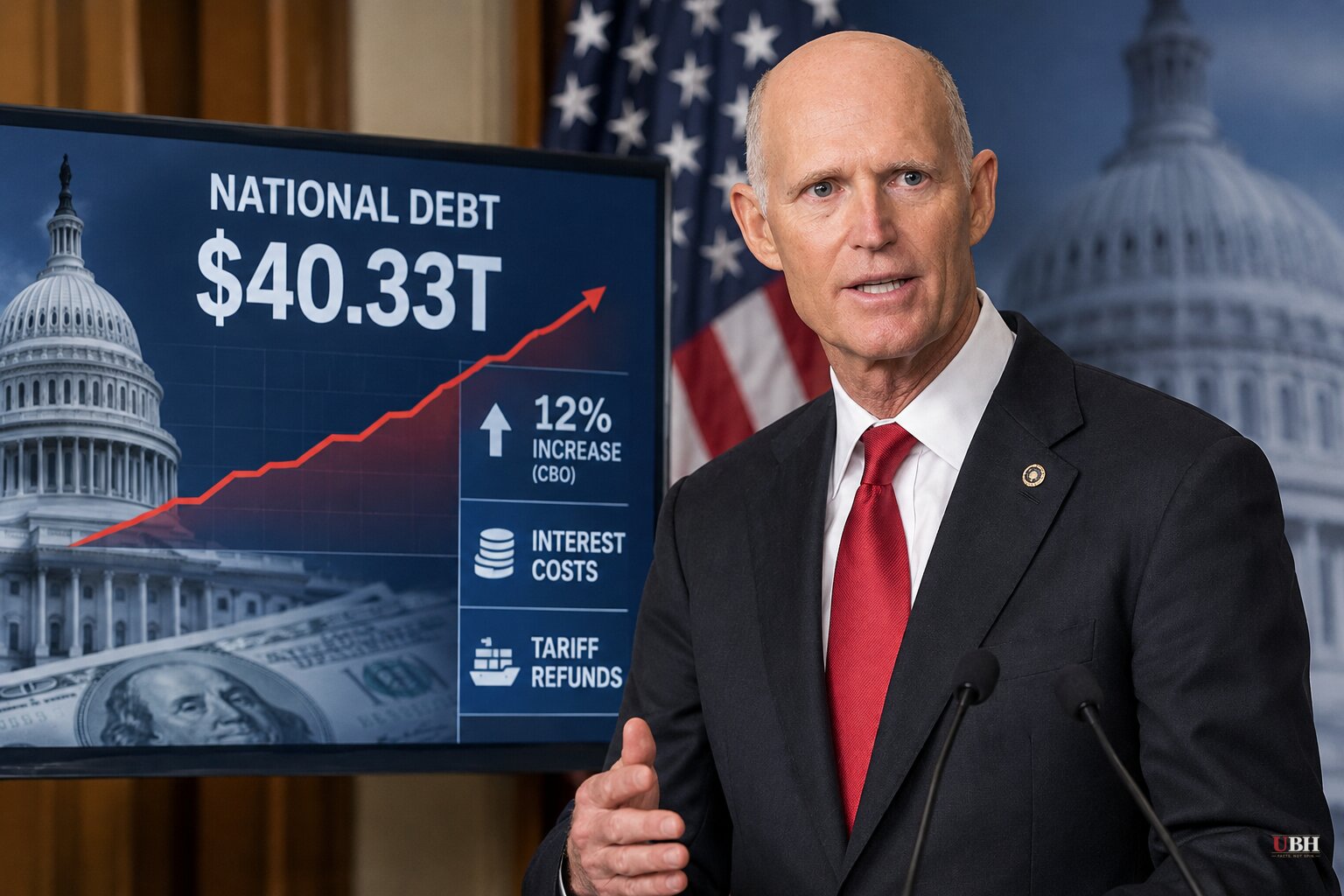 National Debt Reaches $40.33 Trillion as Rick Scott Launches Spending-Cut Push and CBO Cites Interest and Tariff Refunds