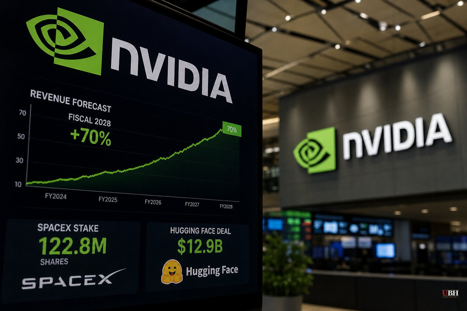 Nvidia Guides to 70% Fiscal 2028 Revenue Growth, Discloses SpaceX Stake and $12.9 Billion Hugging Face Deal