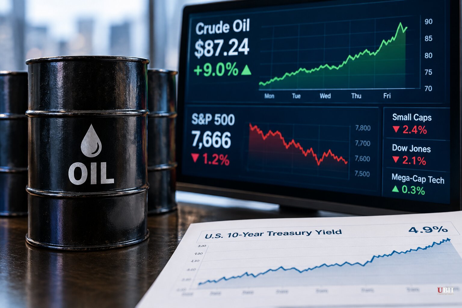 Oil Spike Pushes 10-Year Yield Toward 5% as S&P 500 Slides to 7,666 Ahead of Fed Decision