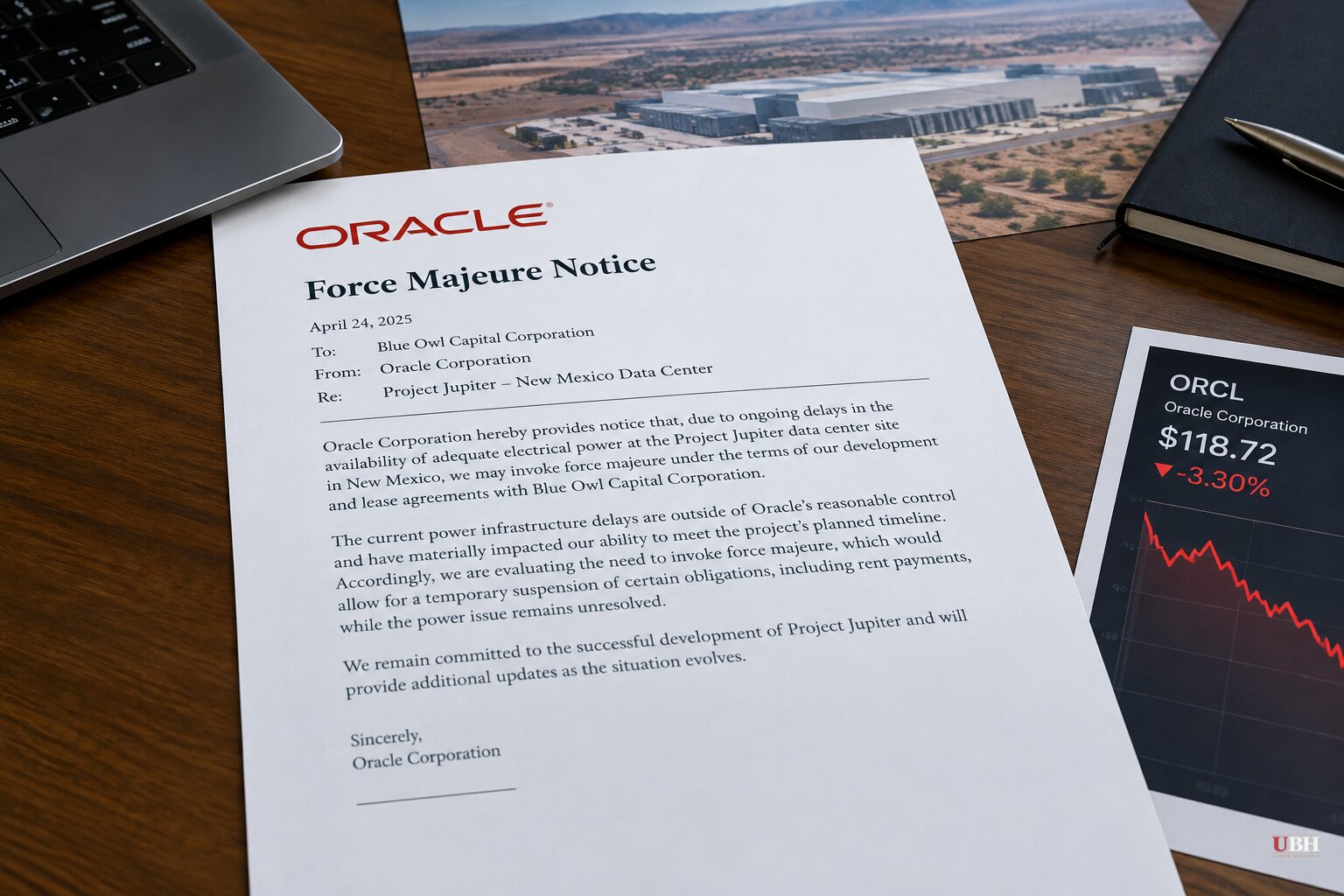 Oracle Issues Force Majeure Notice on Its $18 Billion New Mexico AI Data Center, Shares Fall 3.3%