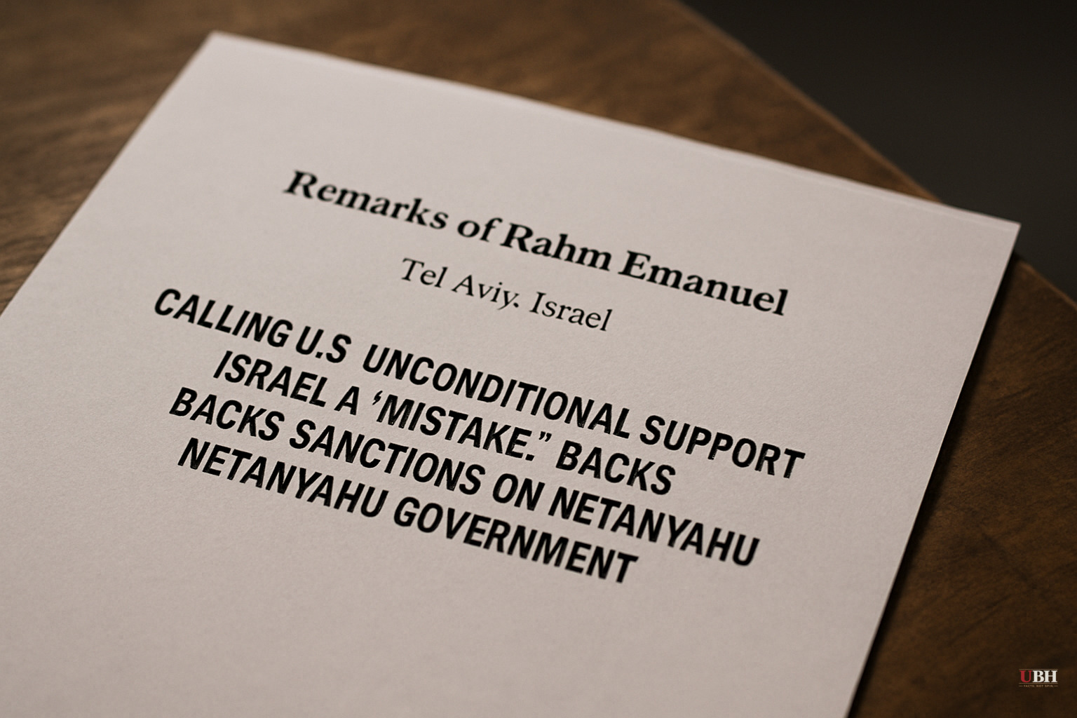 Rahm Emanuel Delivers Tel Aviv Speech Calling U.S. Unconditional Support for Israel a 'Mistake,' Backs Sanctions on Netanyahu Government