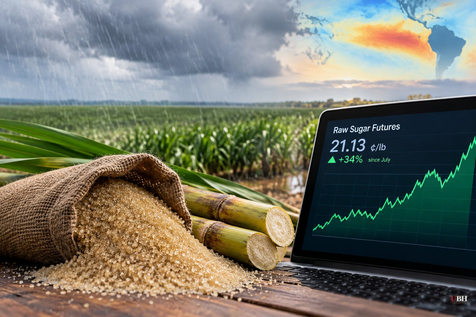Raw Sugar Futures Up 34% Since July as Brazil Rains and El Niño Threaten Supply
