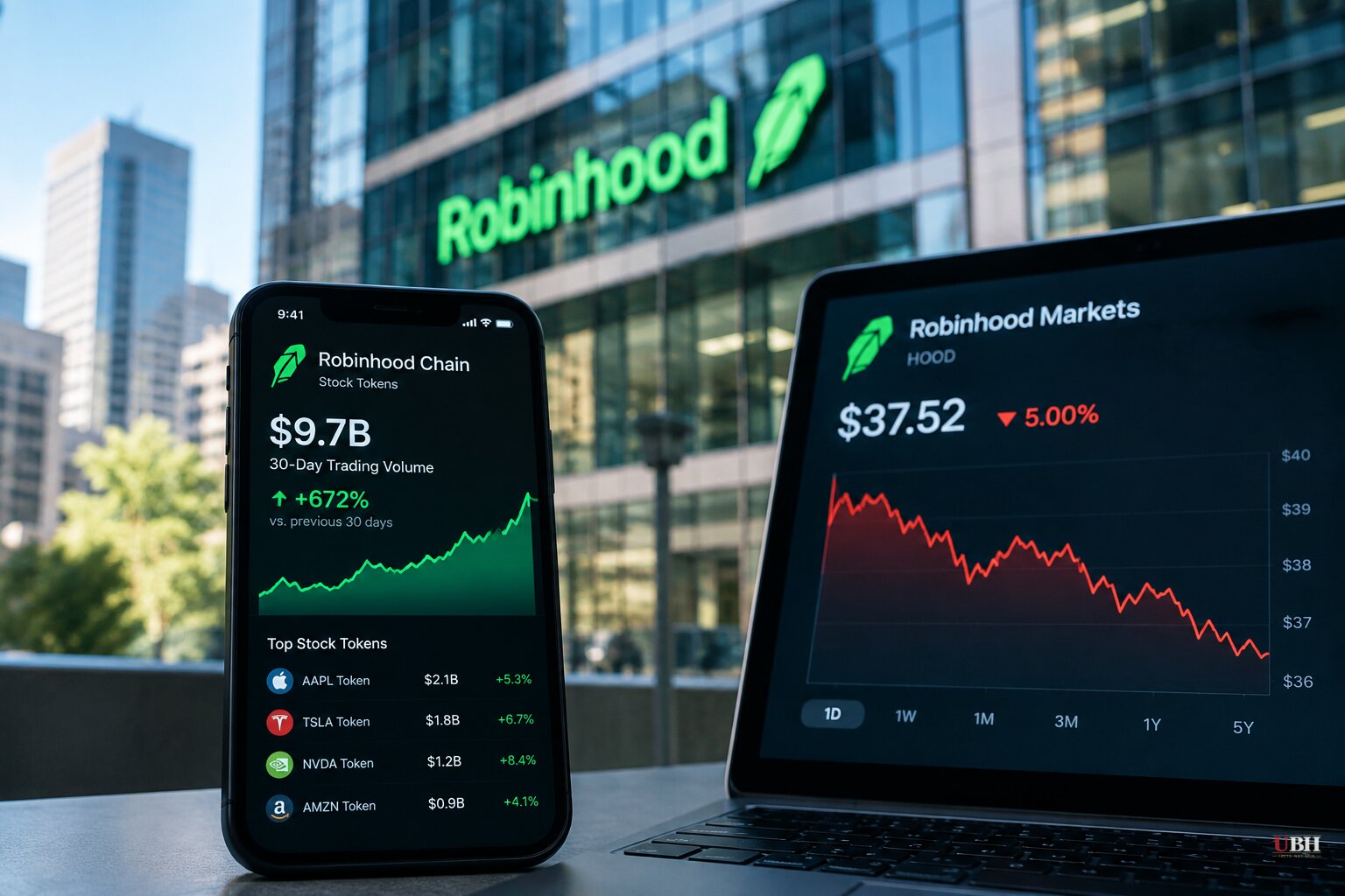 Robinhood Chain's Stock Tokens Hit $9.7 Billion Monthly Volume While Robinhood Stock Drops 5% on Insider-Trading Charges