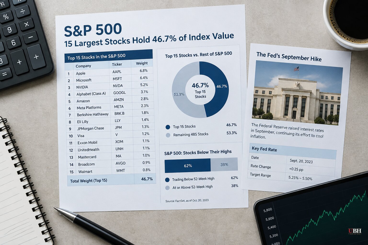 S&P 500 Near Records as Its 15 Largest Stocks Hold 46.7% of Index Value