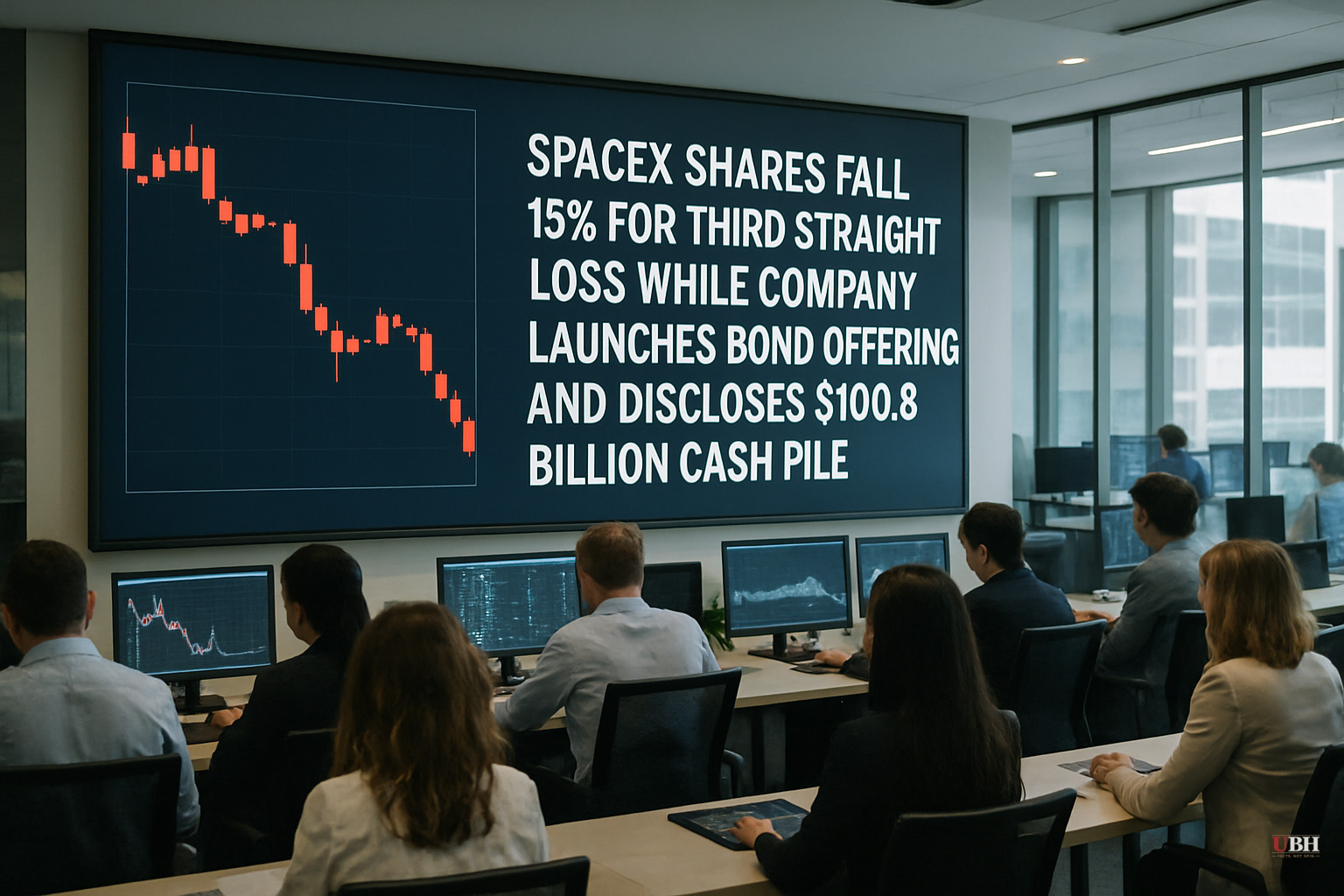 SpaceX Shares Fall 15% for Third Straight Loss While Company Launches Bond Offering and Discloses $100.8 Billion Cash Pile