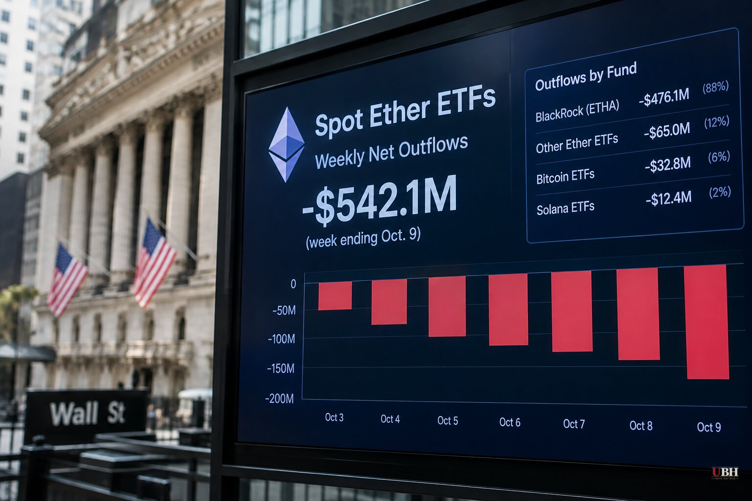 Spot Ether ETFs Shed $542.1 Million in Week Ending Oct. 9, Largest Weekly Outflow Since January