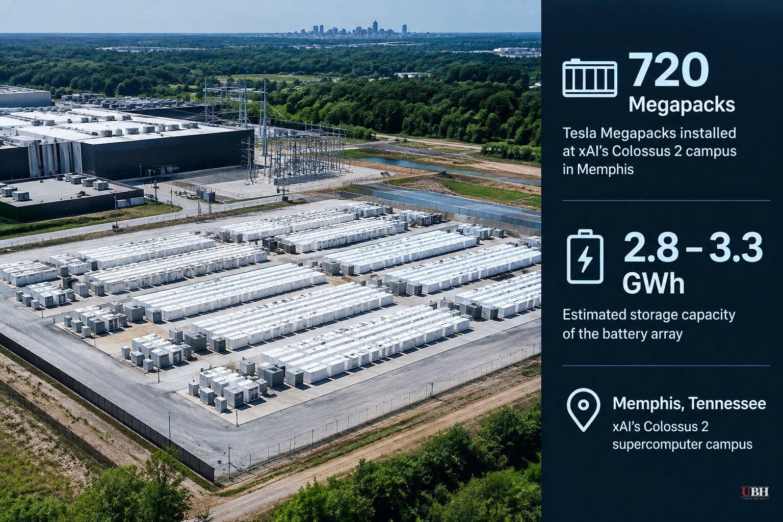 Tesla Installs 720-Megapack Battery Array at Musk's xAI Memphis Site, Company Calls It the Nation's Largest