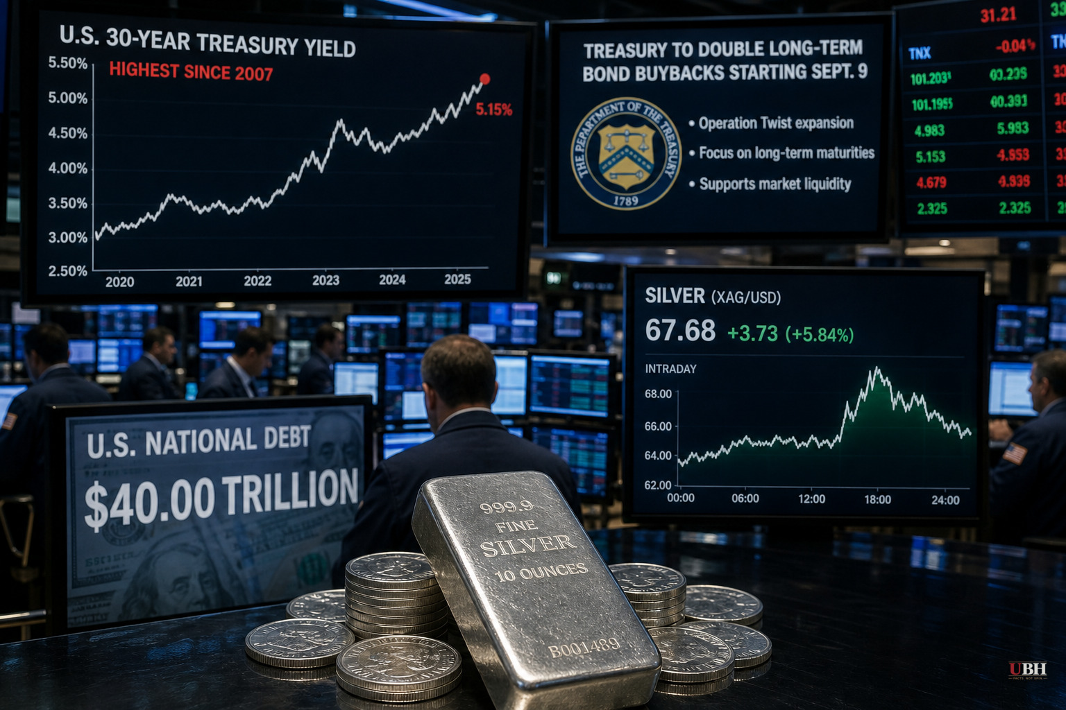 Treasury Doubles Bond Buybacks, Silver Jumps Near $68 as $40 Trillion Debt Load Rattles Markets