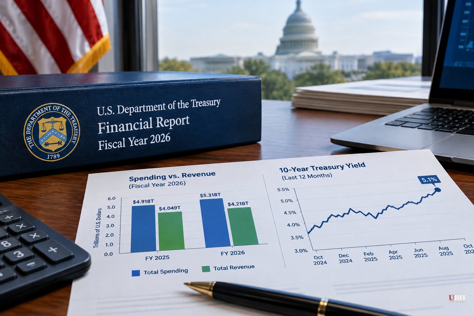 Treasury Puts Fiscal 2026 Deficit at $1.992 Trillion, Up 12%, With the 10-Year Yield Near 5.1%