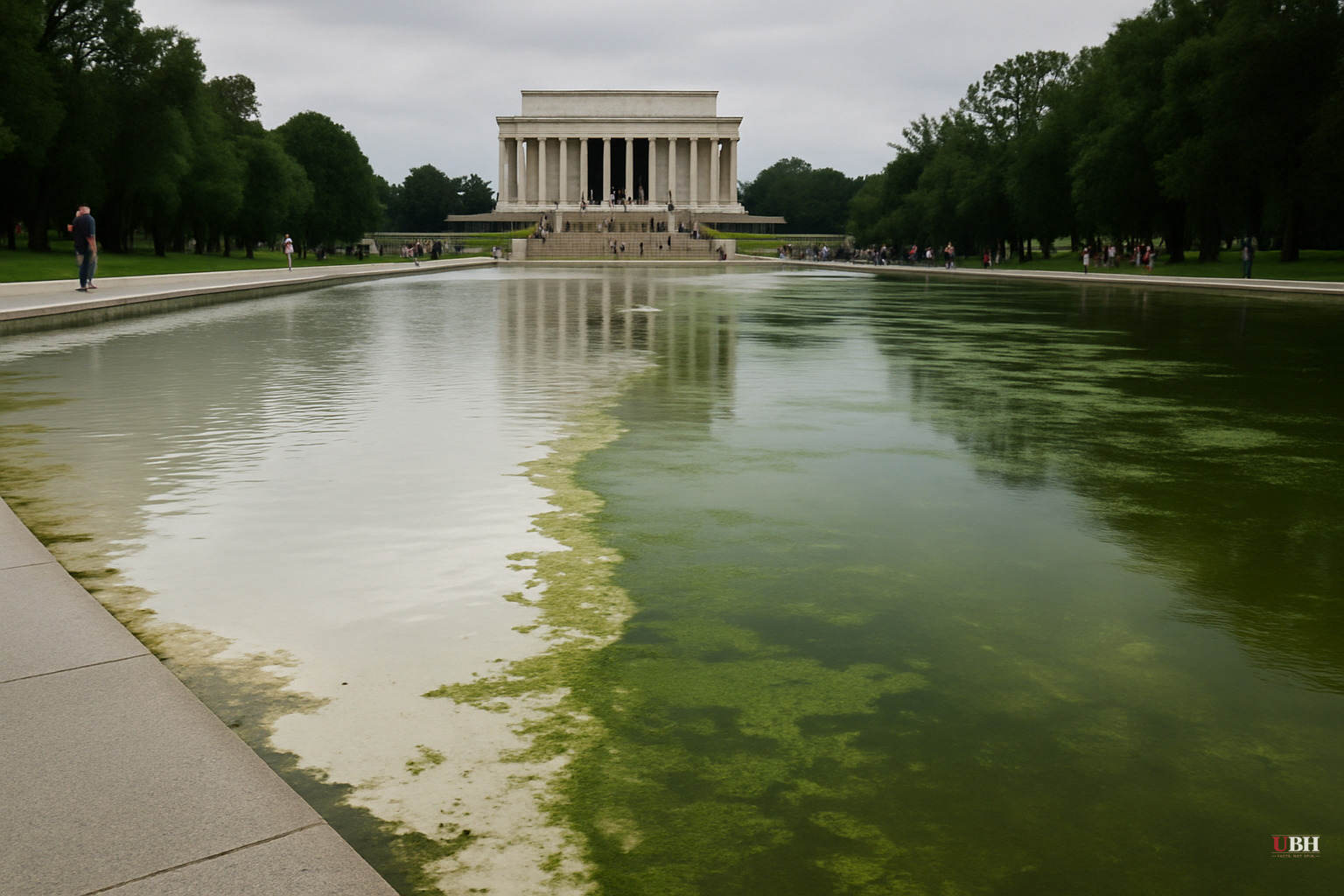 Trump Blames Vandalism for Reflecting Pool's Peeling Paint and Algae Bloom. The Evidence Is Thin.