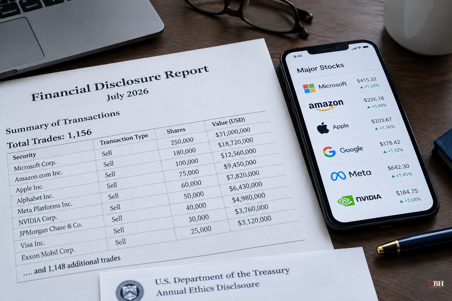 Trump Filed 1,156 Stock Trades in July, Selling Up to $31 Million in Microsoft While Bessent Reported Just 29 Trades All Year