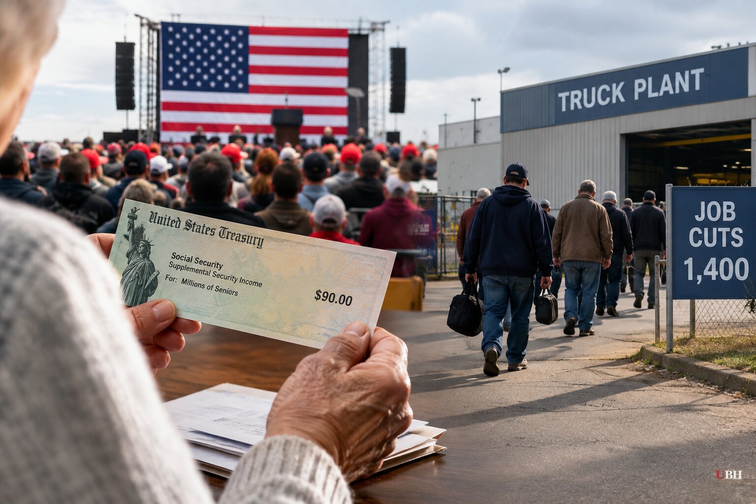 Trump Promises $5,000 Checks Tied to GOP Win, Sends $90 to Seniors, as Ohio Truck Plant Cuts 1,400 Jobs Before His Rally