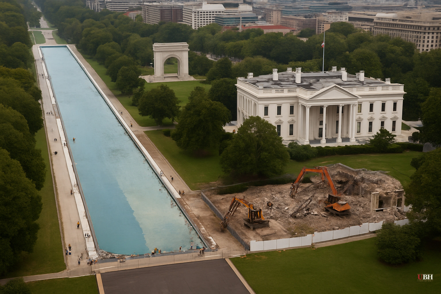 Trump's D.C. Renovation Projects: Reflecting Pool Repainted, East Wing Demolition Underway, Triumphal Arch Proposed
