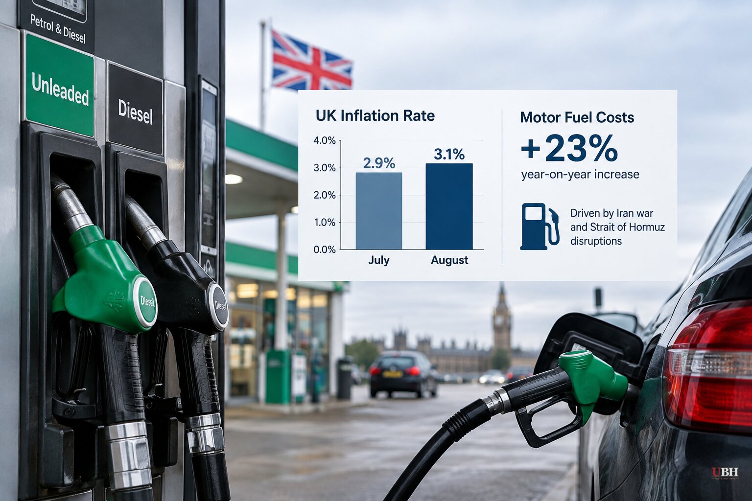 UK Inflation Climbs to 3.1% in August as Petrol and Diesel Prices Jump on Middle East Oil Shock