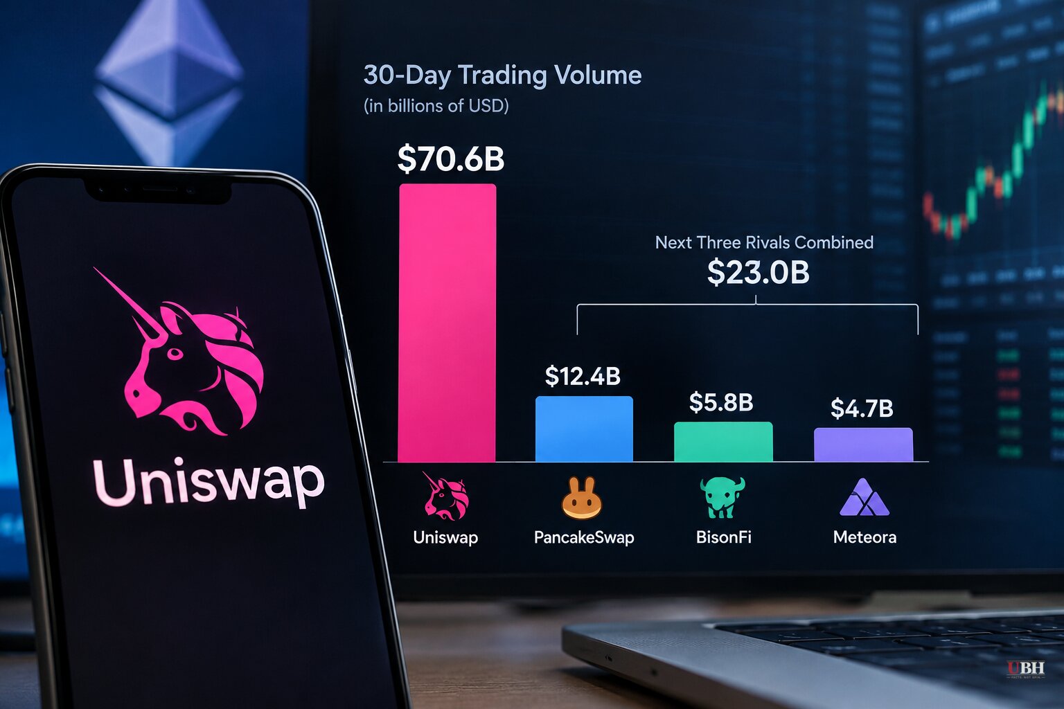 Uniswap Handled $70.6 Billion in Monthly Volume, More Than Its Next Three Rivals Combined