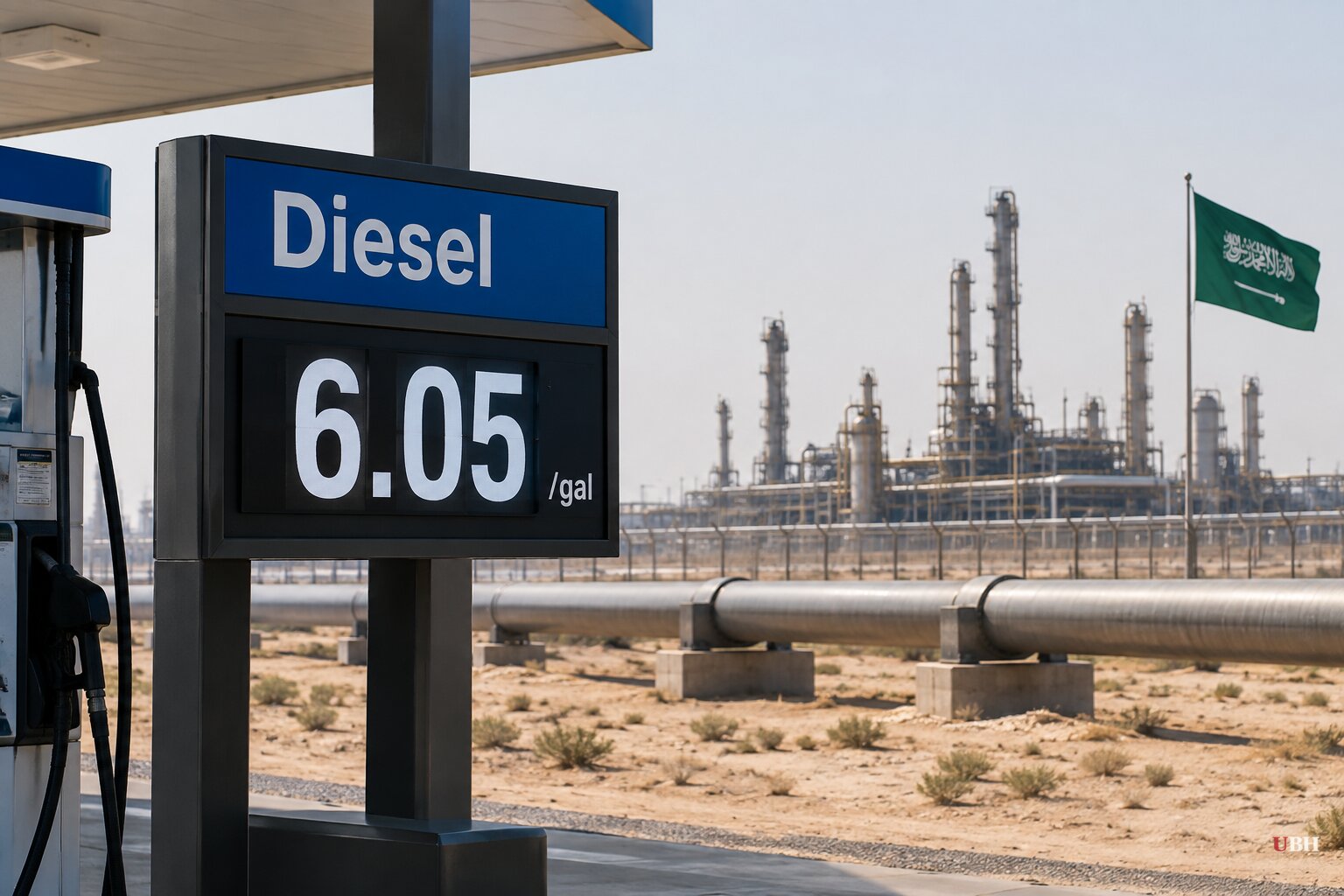 US Diesel Hits Record $6.05 a Gallon as Saudi Pipeline Drone Strike Threatens Months-Long Outage