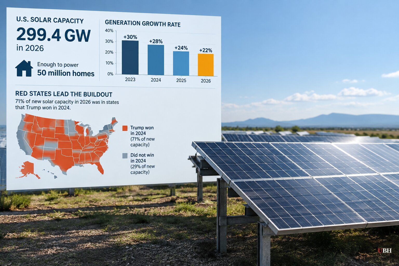 US Solar Nears 300 GW as Growth Rate Cools to 22%, With Red States Leading the Buildout