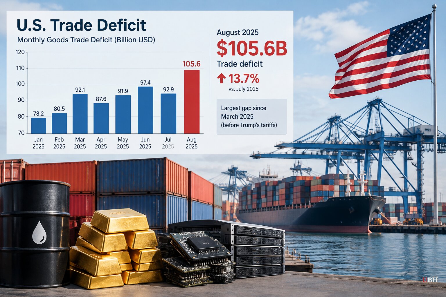 U.S. Trade Deficit Widens to $105.6 Billion in August, Biggest Gap Since Before Trump's Tariffs