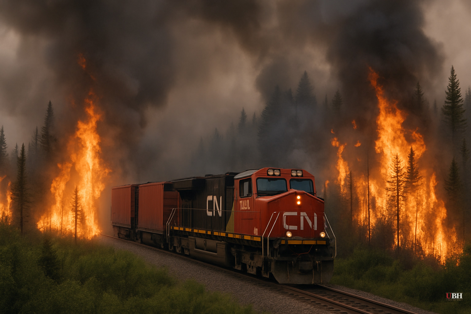 Video Shows Freight Train Encircled by Wildfire in Northwestern Ontario, CN Rail Halts Operations