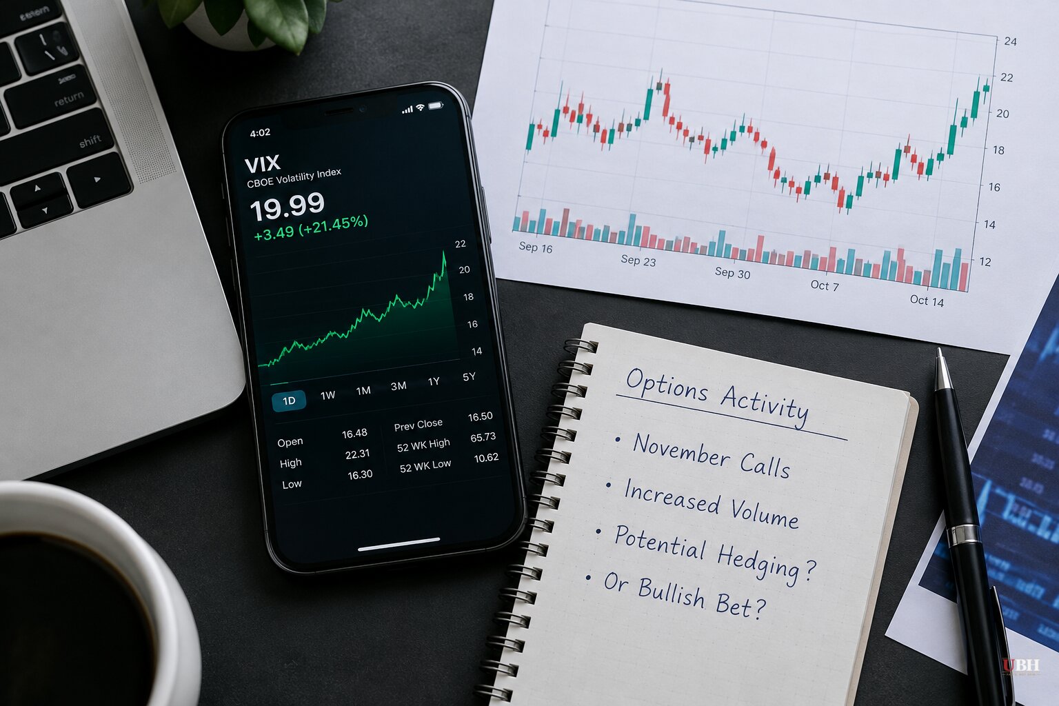 VIX Jumps 21% to 19.99 and Traders Buy November Calls as AI Selloff Heads Into Earnings Week