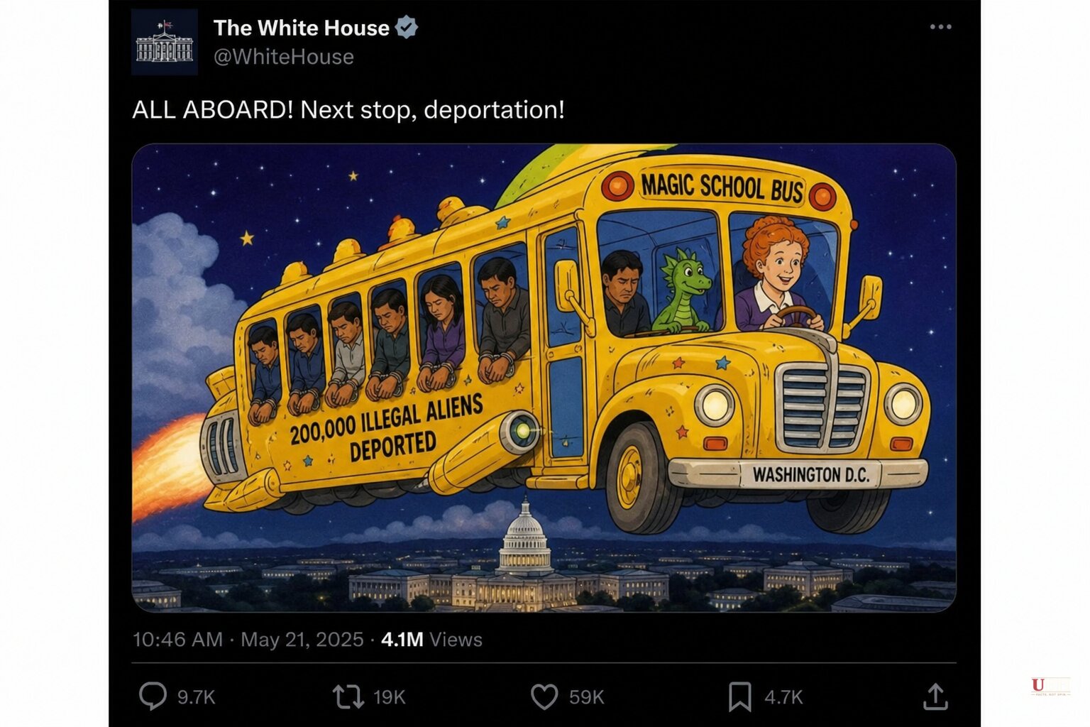 White House Marks Coming 200,000-Visa Purge With a Photoshopped Magic School Bus Meme