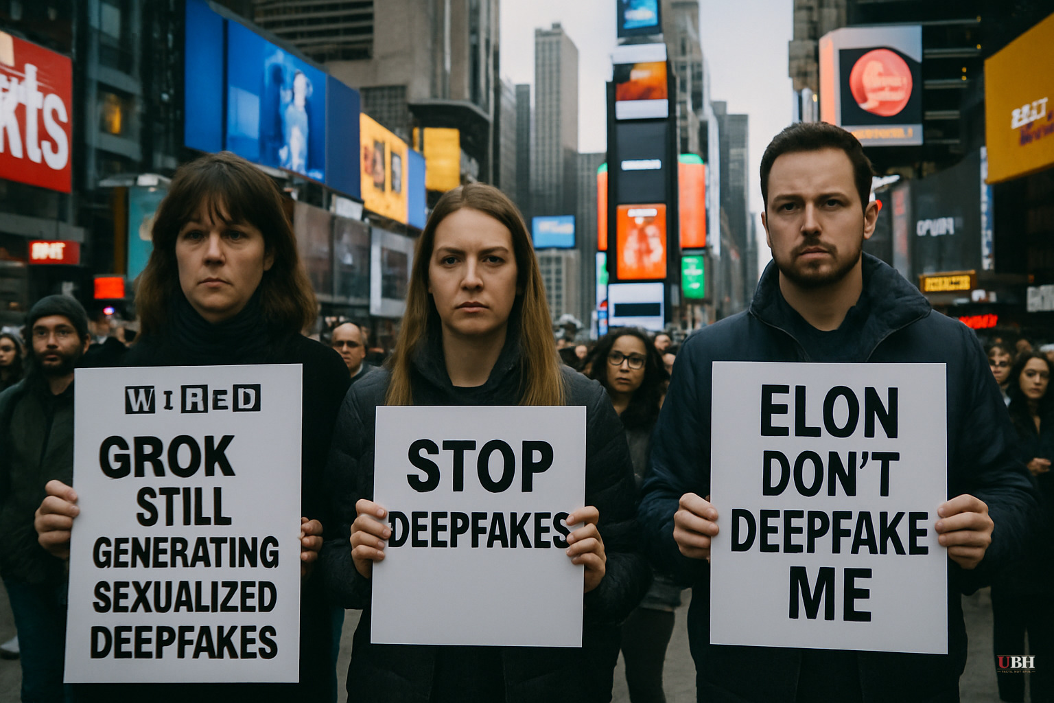 Wired Finds Grok Still Generating Sexualized Deepfakes Days Before SpaceX IPO. A Times Square Protest Followed.