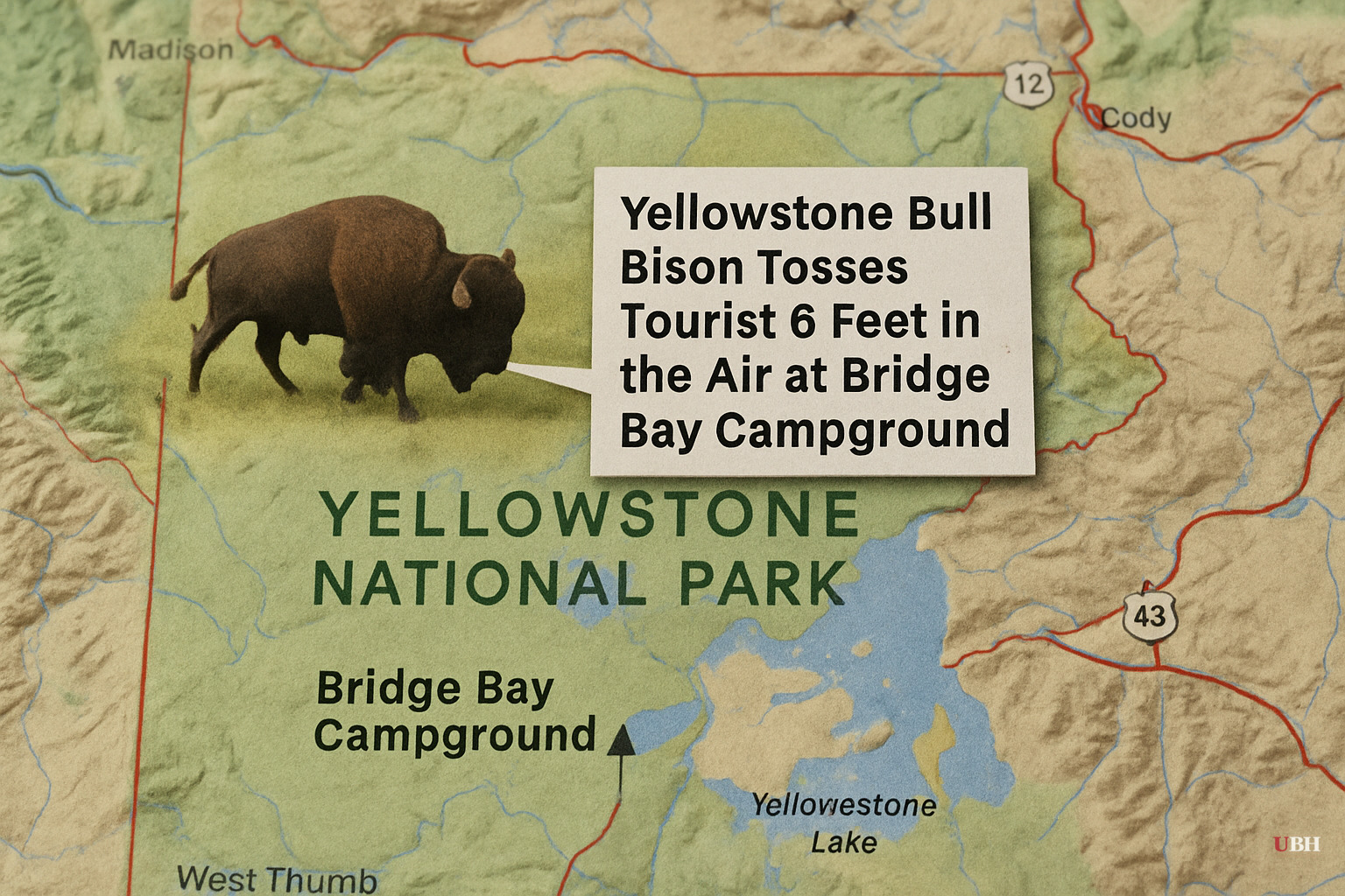 Yellowstone Bull Bison Tosses Tourist 8 Feet in the Air at Bridge Bay Campground